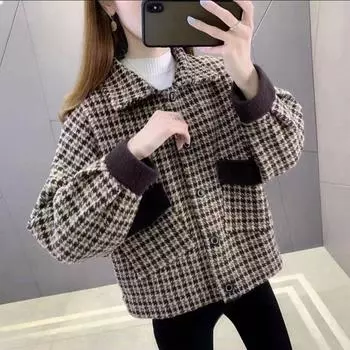 Осенне-зимнее утолщенное клетчатое твидовое пальто, женская осенне-зимняя короткая модная куртка с бахромой M