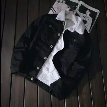 Осенне-зимнее утолщенное ковбойское пальто из овечьей шерсти, мужская и женская хлопковая одежда L чёрный