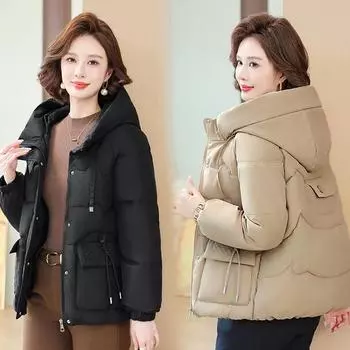 Осенне-зимнее утолщенное пальто с хлопковой подкладкой для молодых мам, зимнее пальто для женщин, короткая свободная куртка с хлопковой подкладкой для женщин среднего и пожилого возраста M чёрный