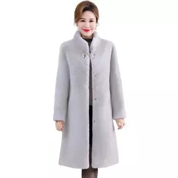 Осенне-зимнее утолщенное теплое искусственное меховое пальто женское длинное искусственное норковое пальто большого размера шуба XL светло-серый