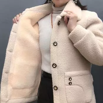 Осенне-зимнее утолщенное женское пальто из овечьей шерсти в стиле пэчворк с мехом, повседневная винтажная одежда, большие размеры 4xl XXL винный