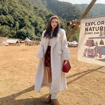 Осенне-зимнее высококачественное длинное белое плюшевое пальто выше колена из экологически чистого меха с высокой интегрированной курткой для поездок на работу из меха S