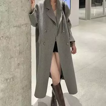 Осенне-зимнее высококачественное двухстороннее шерстяное пальто женское шерстяное пальто с воротником из костюмной ткани ручной работы S