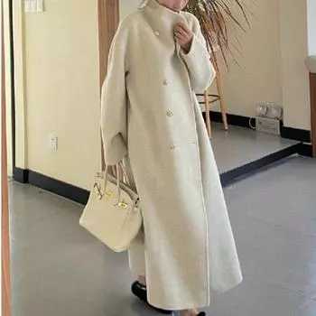 Осенне-зимнее высококачественное серое шерстяное пальто женское осенне-зимнее утолщенное шерстяное длинное пальто новинка 2024 года S серый