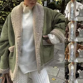 Осенне-зимнее женское американское ретро-пальто с лацканами и свободным верхом L армия зеленый