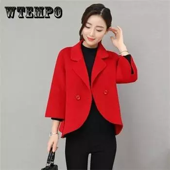 Осенне-зимнее женское двубортное пальто с тонкими лацканами L