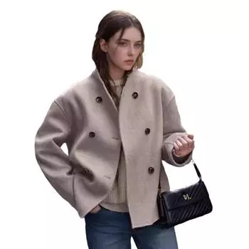 Осенне-зимнее женское двубортное серое пальто короткое пальто S