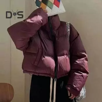 Осенне-зимнее женское хлопковое пальто с воротником-стойкой и защитой шеи с длинным рукавом, ветрозащитное, термостойкое, с толстой подкладкой, гладкая застежка-молния, мягкая женская куртка 2XL чёрный