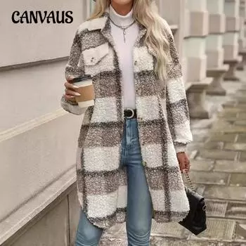 Осенне-зимнее женское клетчатое пальто больших размеров из твида, асимметричная куртка 0XL