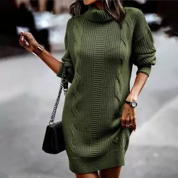 Осенне-зимнее женское модное прозрачное платье-свитер с высоким воротом и длинными рукавами XXL чёрный