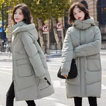 Осенне-зимнее женское пальто большого размера средней длины с капюшоном из хлопка, утолщенная ветрозащитная куртка M чёрный