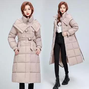 Осенне-зимнее женское пальто большого размера, длинное хлопковое пальто с капюшоном, приталенная утолщенная ветрозащитная куртка, 5 цветов L чёрный