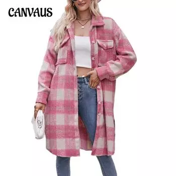 Осенне-зимнее женское пальто Элегантное длинное пальто в клетку из мохера S серый