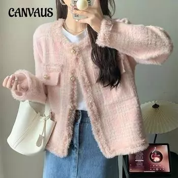 Осенне-зимнее женское пальто, куртки, вязаный кардиган с жемчужной пряжкой, короткая куртка, темпераментный свитер One Size белый