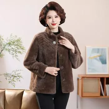 Осенне-зимнее женское пальто норковая шуба большого размера свободная мягкая удобная меховая куртка XS чёрный