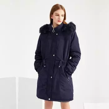 Осенне-зимнее женское пальто, однотонная флисовая парка с капюшоном и шнурком с длинными рукавами, теплая шикарная парка M-XXL M чёрный