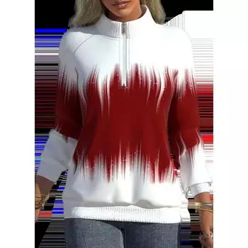 Осенне-зимнее женское пальто с постепенным изменением принтованного выреза на молнии с длинным рукавом зимний стиль полувысокий воротник кардиган куртка пальто M красный