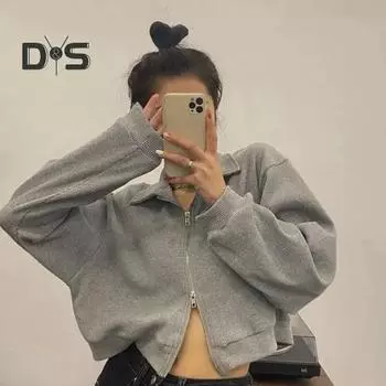 Осенне-зимнее женское пальто с вафельной текстурой, двойной застежкой-молнией, длинными рукавами, отложным воротником, свободная спортивная куртка для школы, повседневная однотонная верхняя одежда M абрикосовый