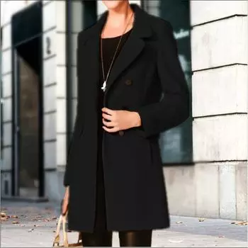 Осенне-зимнее женское пальто шерстяное средней и длинной длины S