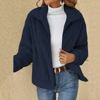 Осенне-зимнее женское пальто, удобное повседневное пушистое пальто в полоску с лацканами, короткое пальто, женское шерстяное пальто S