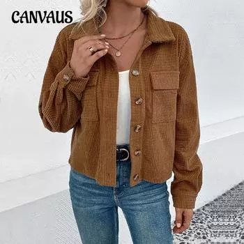 Осенне-зимнее женское пальто, вельветовая куртка с лацканами, винтажная коричневая куртка-кардиган с карманами S коричневый