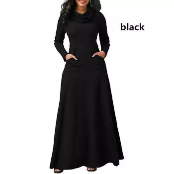 Осенне-зимнее женское платье больших размеров, повседневное длинное платье-пуловер из хлопка S чёрный