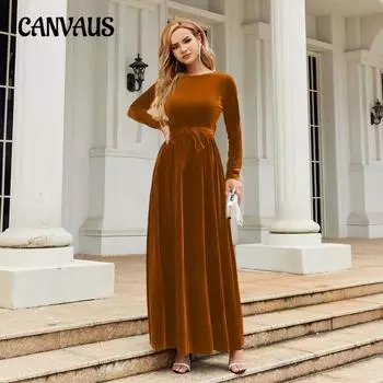 Осенне-зимнее женское платье больших размеров. Элегантное длинное платье в стиле знаменитостей. Золотое бархатное однотонное платье премиум-класса. S темно-красного