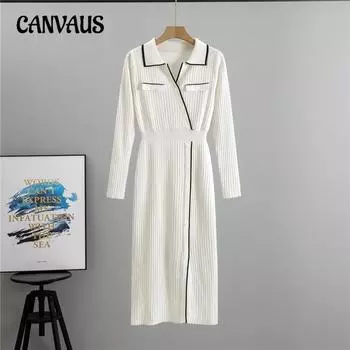 Осенне-зимнее женское платье большого размера, маленькое, парфюмированное, ветровое, трикотажное платье, темперамент, платье средней длины One Size чёрный