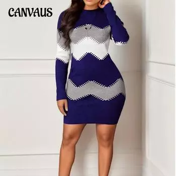 Осенне-зимнее женское платье Короткое платье средней длины с круглым вырезом и длинными рукавами с принтом трикотажное платье на бедрах S розовый