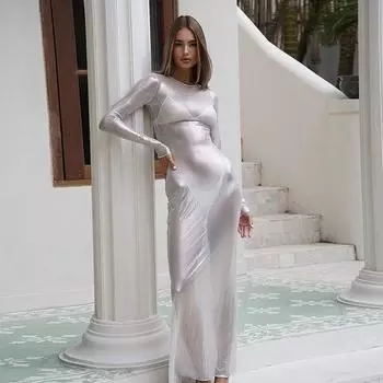 Осенне-зимнее женское платье с круглым вырезом и длинным рукавом, сексуальное, перспективное, с высокой талией, облегающее, с пакетом на бедрах S розовый