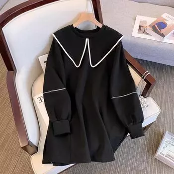 Осенне-зимнее женское платье с кукольным вырезом и принтом в виде фонарика, модное повседневное элегантное пригородное платье с длинным рукавом S чёрный