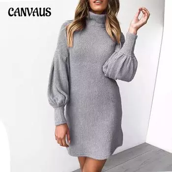 Осенне-зимнее женское платье с высоким воротом и расклешенными рукавами S розовый