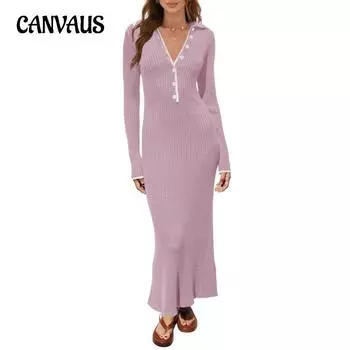 Осенне-зимнее женское платье-свитер Модное трикотажное платье средней длины с лацканами Тонкое тонкое темпераментное платье Хип-платья с длинными рукавами S абрикосовый