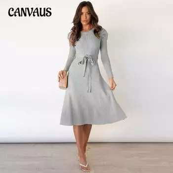 Осенне-зимнее женское платье-свитер. Трикотажное платье с длинными рукавами. Темпераментное свободное платье с высокой талией. Нижнее платье-свитер. S серый