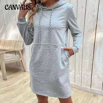 Осенне-зимнее женское платье в полоску в стиле пэчворк с капюшоном, платья-толстовки S светло-серый