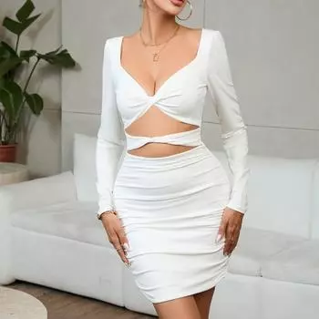 Осенне-зимнее женское плиссированное платье с V-образным вырезом XS чёрный