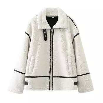 Осенне-зимнее женское плюшевое пальто, модное бежевое свободное теплое пальто, повседневная качественная куртка темперамента XS