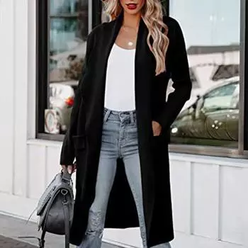 Осенне-зимнее женское повседневное длинное однотонное теплое пальто S белый