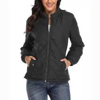 Осенне-зимнее женское повседневное теплое пальто с длинными рукавами и воротником-стойкой XXL чёрный