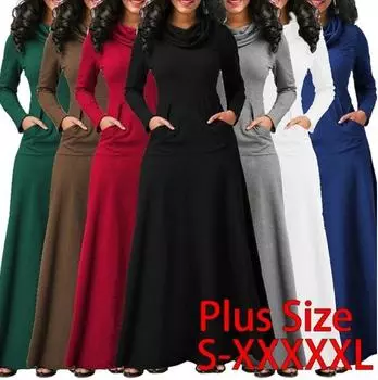 Осенне-зимнее женское повседневный длинный пуловер с капюшоном большого размера, хлопковое длинное платье, 7 цветов, с воротником, большие качели, тонкое длинное платье S синий
