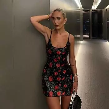 Осенне-зимнее женское сексуальное облегающее платье-комбинация с открытой спиной и принтом в виде пайеток, короткое платье-облегающее с запахом и ягодицами S чёрный