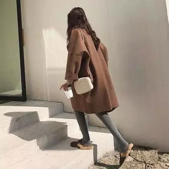 Осенне-зимнее женское шерстяное пальто больших размеров, женская корейская версия, свободная ветровка средней длины, толстое пальто S темно-коричневого