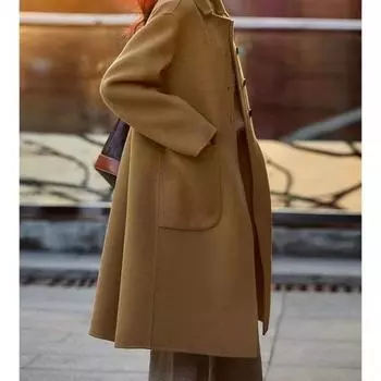 Осенне-зимнее женское шерстяное пальто большого размера, свободное и тонкое, высококачественное пальто средней и длинной длины, шерстяное пальто M