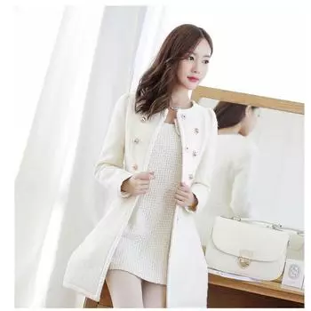 Осенне-зимнее женское шерстяное пальто средней длины Nizi Slim Fur Wooled Coat S белый