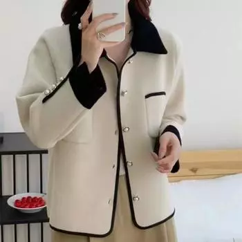 Осенне-зимнее женское шерстяное пальто в корейском стиле, двухстороннее, повседневное, модное, короткое, шерстяное, имитация норки, пальто One size чёрный