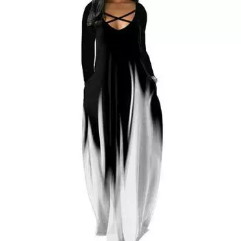 Осенне-зимнее женское свободное цельное платье средней длины с карманами и длинными рукавами S фиолетовый