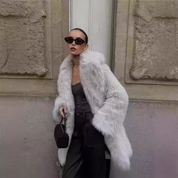 Осенне-зимнее женское теплое пальто средней длины из искусственного меха, толстая куртка XS серый