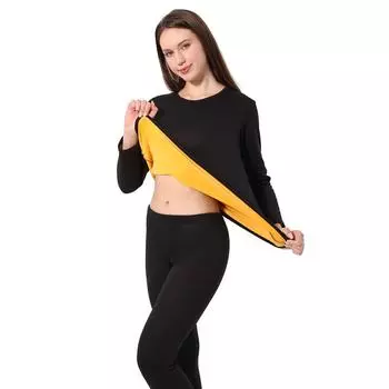 Осенне-зимнее женское термобелье из золотого флиса, теплый двухслойный комплект с длинными рукавами и утепленными топами и брюками большого размера L красный