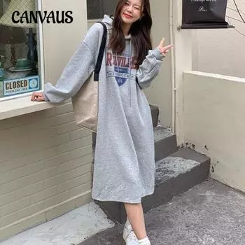 Осенне-зимнее женское утепленное длинное платье-толстовка с капюшоном длиной до колена, свободное платье для отдыха с открытым разрезом больших размеров One Size чёрный