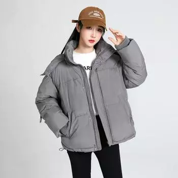 Осенне-зимнее женское утепленное пальто большого размера с капюшоном, свободная короткая ветрозащитная теплая студенческая куртка, холодная одежда S чёрный